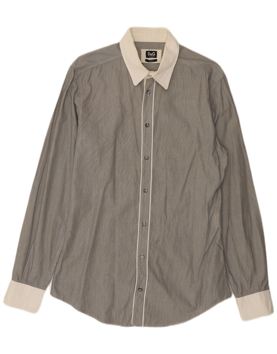 DOLCE & GABBANA Ανδρικό πουκάμισο με λεπτή εφαρμογή IT 52 μεγάλο γκρι βαμβακερό ρίγες
