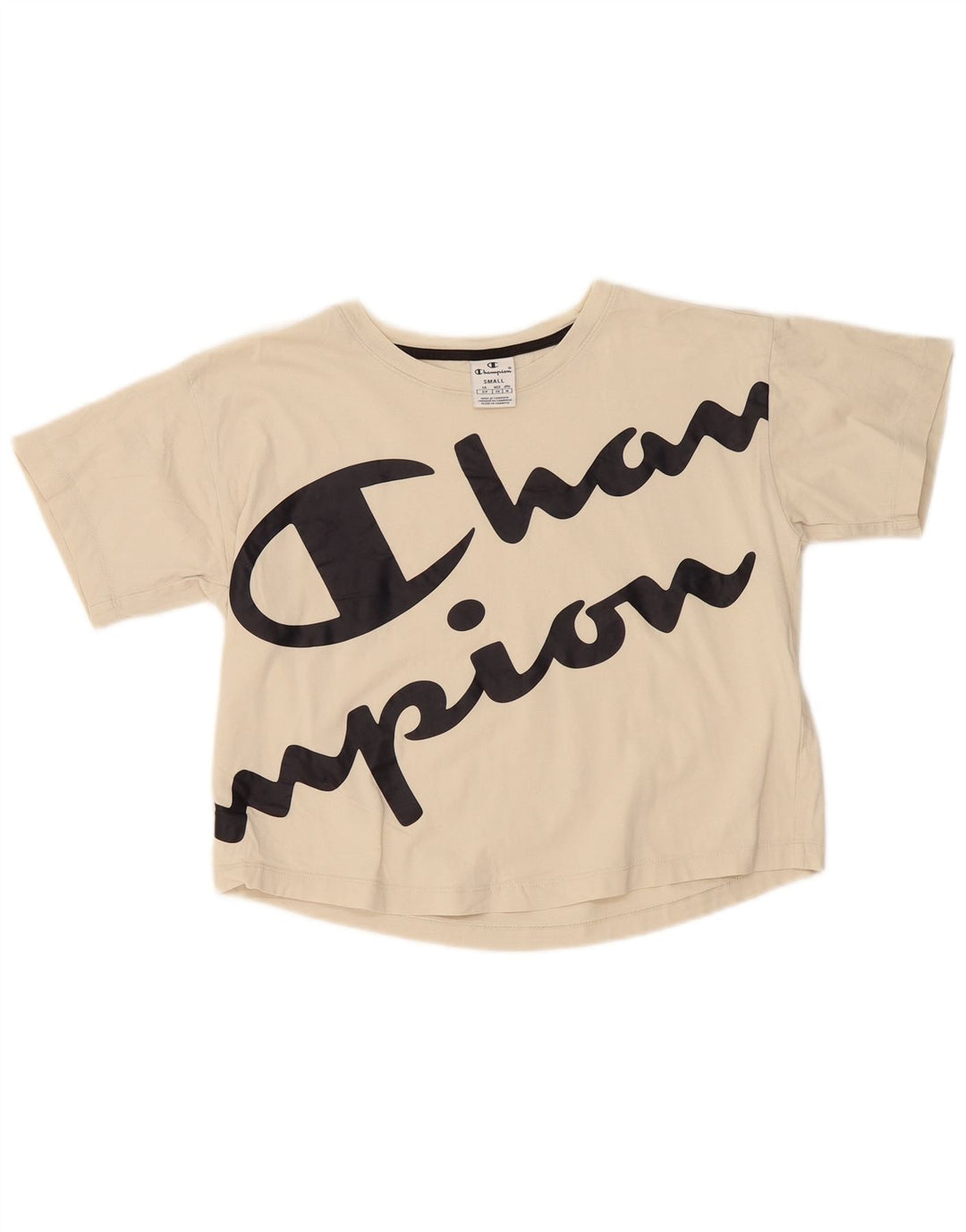CHAMPION Γυναικείο Crop Oversized γραφικό T-shirt Top 10 Small Beige