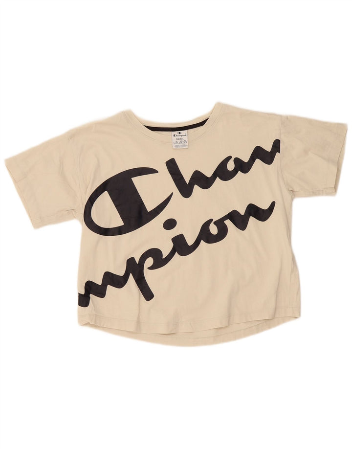 CHAMPION Γυναικείο Crop Oversized γραφικό T-shirt Top 10 Small Beige