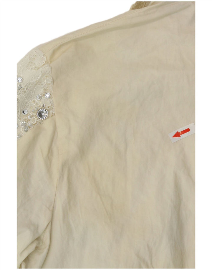 Vintage γυναικείο πουκάμισο μπλούζα UK 12 Medium Off White Floral