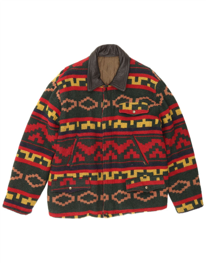 Vintage Mens Utility Jacket UK 40 Μεγάλο Πολύχρωμο Γεωμετρικό Μαλλί