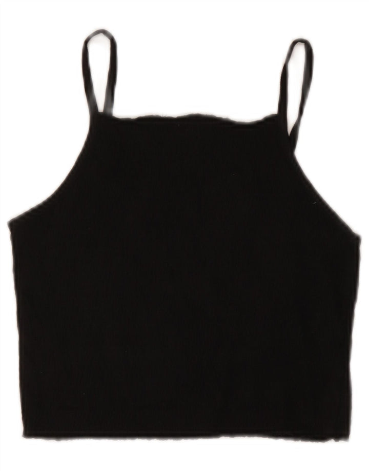 Zara Womens Crop Cami Top UK 12 Medium Black Cotton