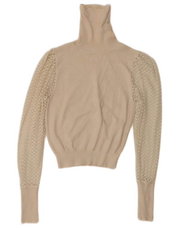 Zara γυναικείο πουλόβερ με ρολό λαιμόκοψη UK 8 Small White Viscose