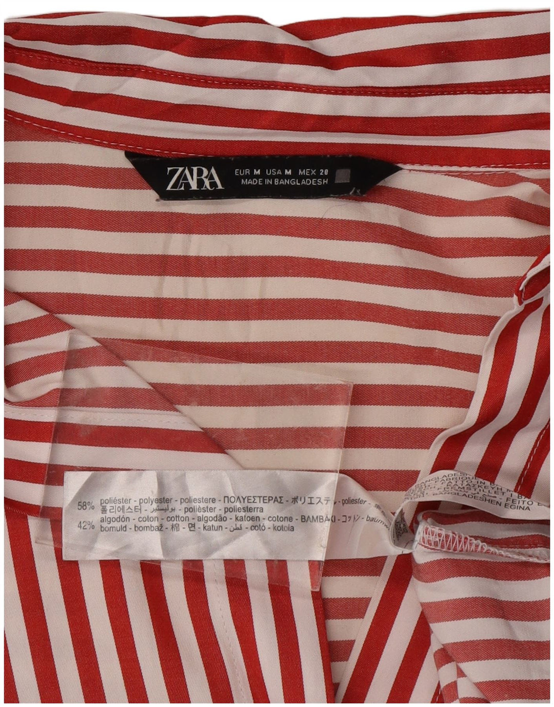 ZARA Womens Shirt UK 14 Medium Red Striped Polyester