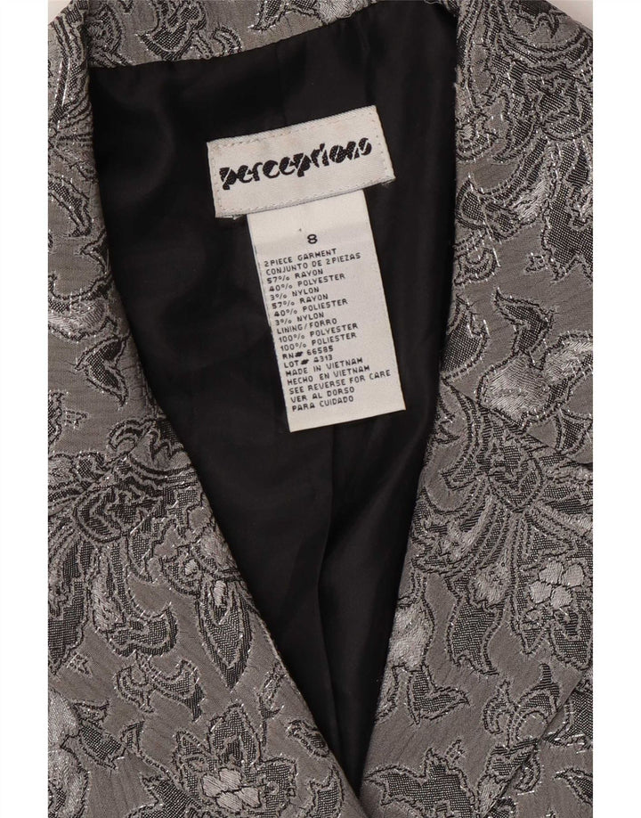 Perceptions Γυναικείο μπουφάν blazer 2 κουμπιών UK 8 Small Grey Floral Rayon