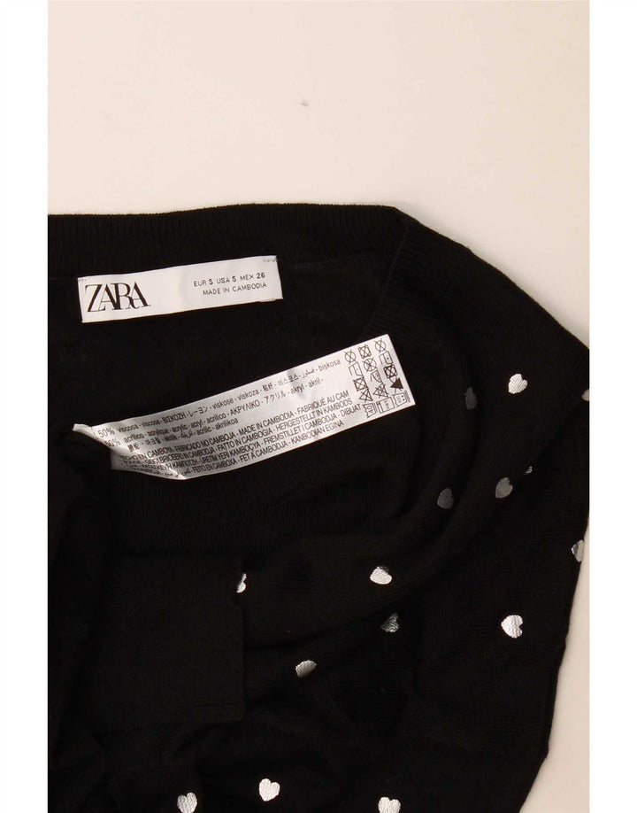 Zara Γυναικείο Abstract Pattern Crew Neck Jumper πουλόβερ UK 10 Small Black