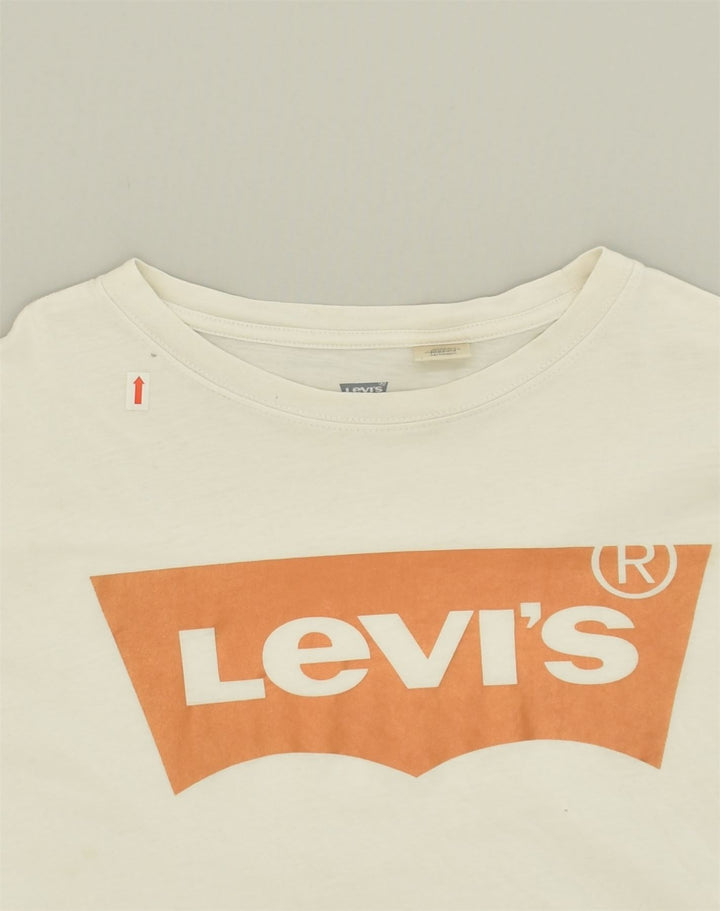 LEVI'S Womens Oversized Crop Graphic T-Shirt Top UK 6 XS White Cotton | Vintage Levi's | Thrift | Second-Hand Levi's | Used Clothing | Messina Hembry 