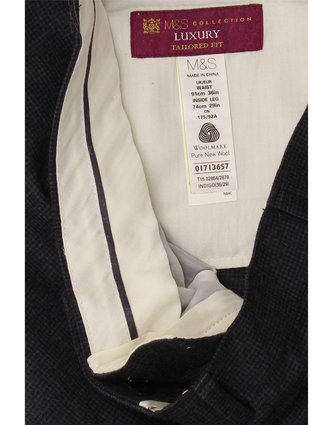 Ανδρικό παντελόνι με φόρμα Marks & Spencer W36 L29 Grey Houndstooth