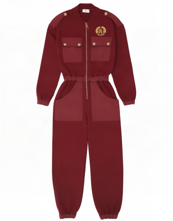 Elisabetta Franchi Womens Military Jumpsuit IT 42 Medium Maroon Cotton