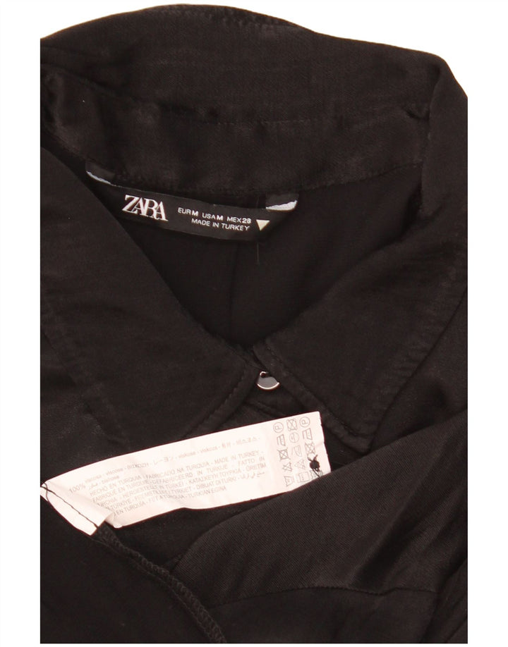 Zara Γυναικείο πουκάμισο Oversized Crop Μπλούζα με κοντό μανίκι UK 14 Medium Black