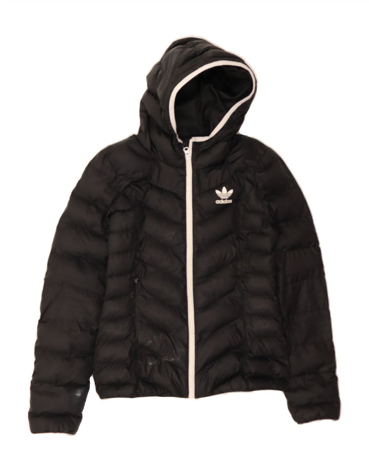 ADIDAS Womens Hooded Padded Jacket UK 8 Small Black Polyester Vintage Adidas and Second-Hand Adidas from Messina Hembry 