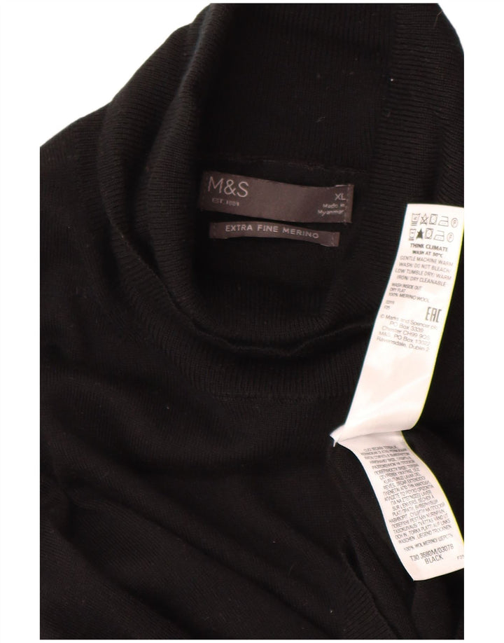 Marks & Spencer Ανδρικό πουλόβερ με ρολό λαιμόκοψη XL μαύρο μαλλί μερινό