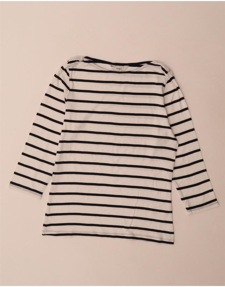 Marks & Spencer Γυναικείο μανίκι 3/4 UK 12 μεσαίο λευκό βαμβακερό ριγέ
