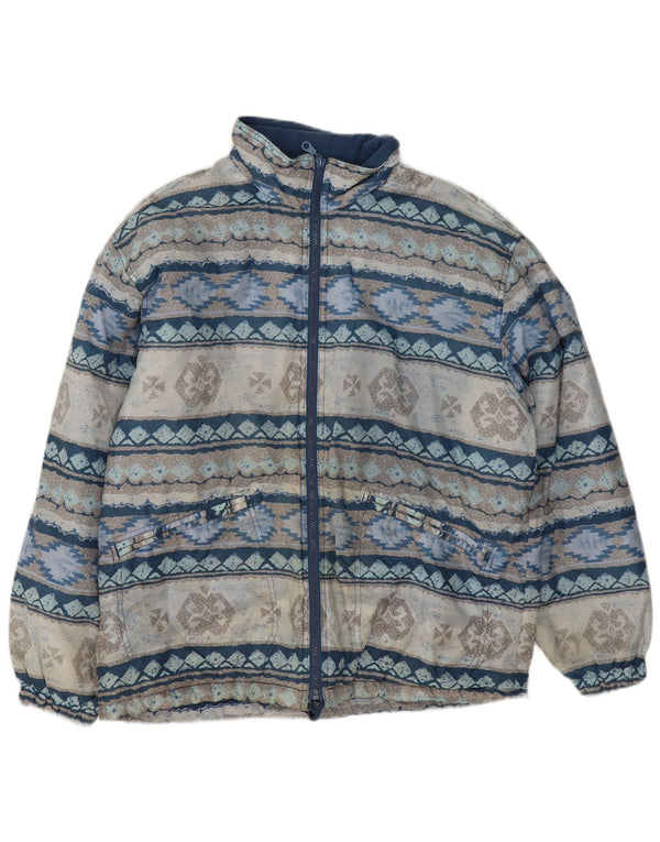 Vintage Γυναικείο Loose Fit Bomber Jacket UK 14/16 Large Blue Geometric Retro