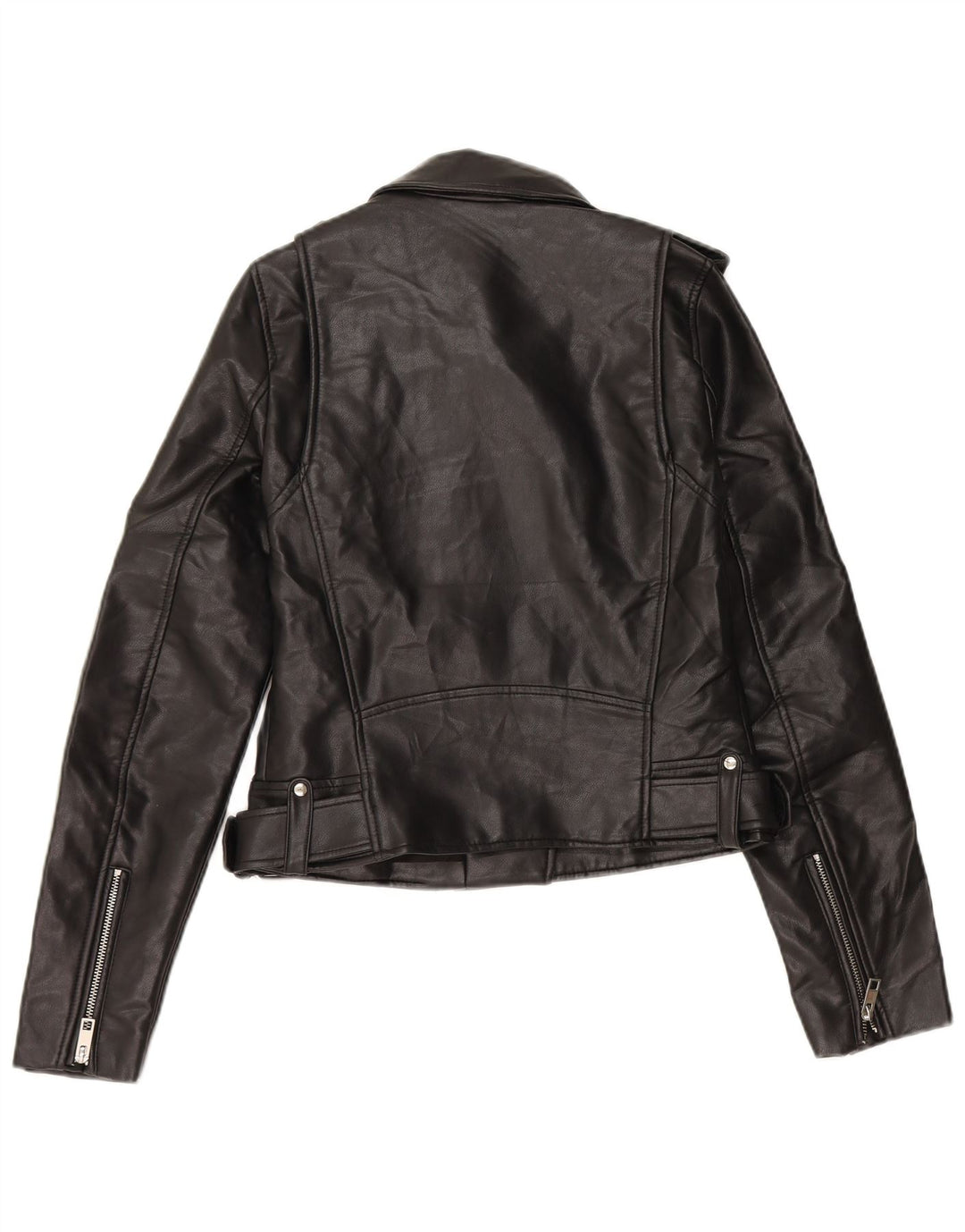 Zara Womens Crop Faux Leather Biker Jacket UK 6 XS Μαύρο Πολυουρεθάνη