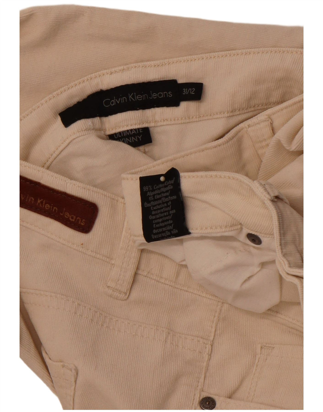 CALVIN KLEIN Γυναικείο Skinny Παντελόνι Κοτλέ US 12 Μεγάλο W31 L28 Μπεζ