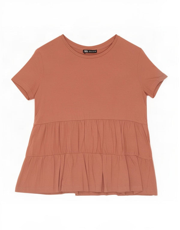 Zara Γυναικεία κοντομάνικη μπλούζα τοπ UK 10 Small Brown