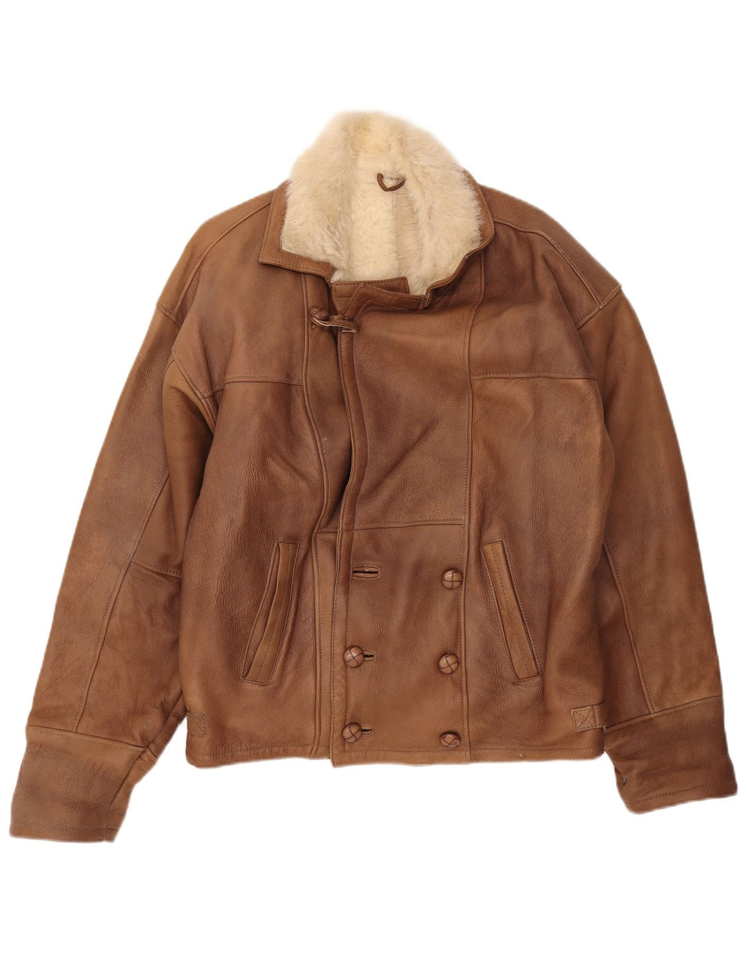 Vintage Ανδρικό Διπλό Μπουφάν Shearling UK 40 Large Brown Colorblock
