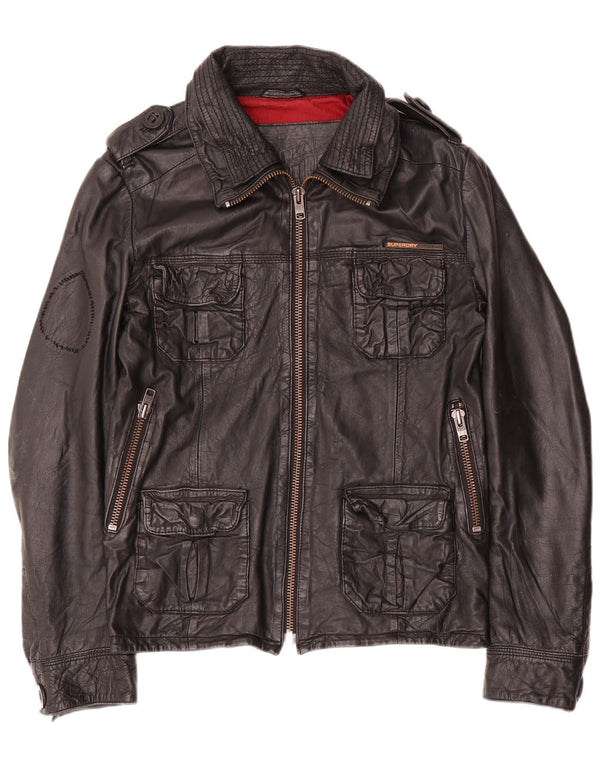 Superdry Ανδρικό Δερμάτινο Στρατιωτικό Μπουφάν UK 36 Small Black Leather