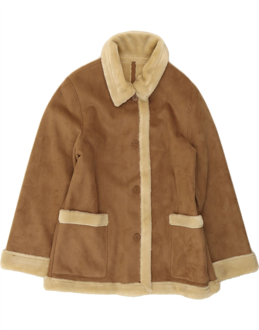 VINTAGE Womens Sherpa Jacket UK 14 Large  Brown Acrylic Vintage Vintage and Second-Hand Vintage from Messina Hembry 