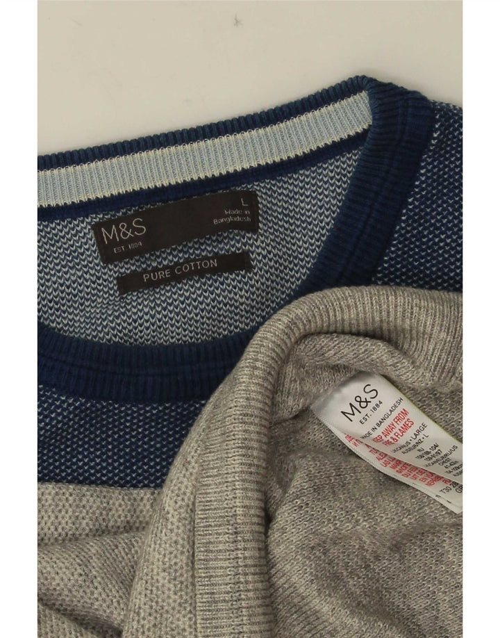 Marks & Spencer Ανδρικό πουλόβερ με λαιμόκοψη μεγάλο γκρι βαμβακερό