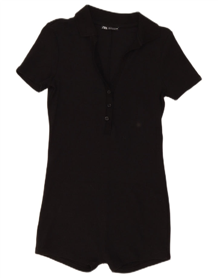 Zara Γυναικεία Playsuit UK 14 Large Black Cotton