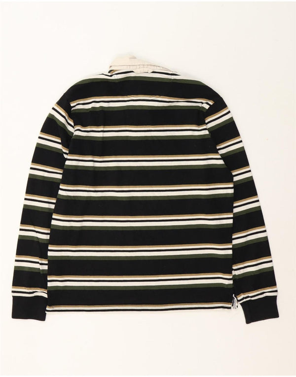 Marks & Spencer Mens Long Sleeve Rugby Polo Shirt Medium Black Striped
