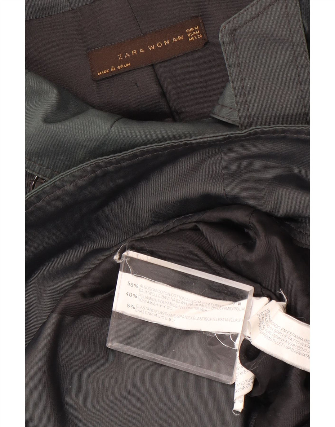 Zara Γυναικεία Κοντή Καμπαρντίνα με διπλό στήθος UK 14 Μεσαίο γκρι βαμβακερό