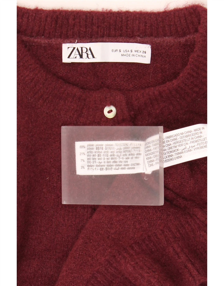 Zara Γυναικείο πουλόβερ ζακέτα μεγάλου μεγέθους UK 10 Small Maroon Polyester