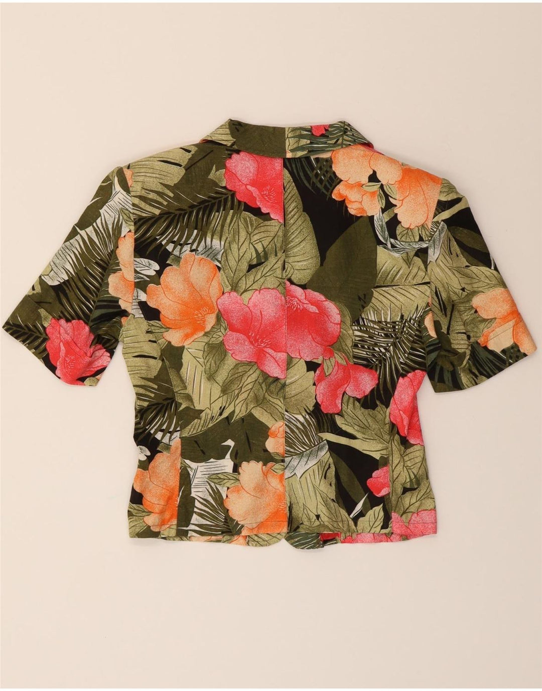VINTAGE Womens Double Breasted Blazer Jacket UK 12 Medium Khaki Floral Vintage Vintage and Second-Hand Vintage from Messina Hembry 