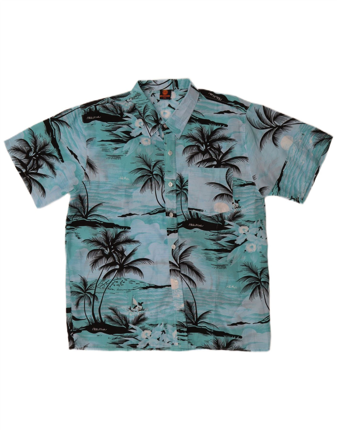 Ανδρικό κοντομάνικο πουκάμισο VINTAGE 2XL Blue Polyester Hawaiian
