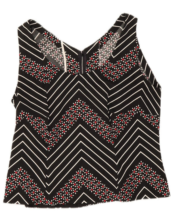 Vintage Γυναικεία Crop Αμάνικη Μπλούζα Τοπ UK 12 Medium Black Chevron