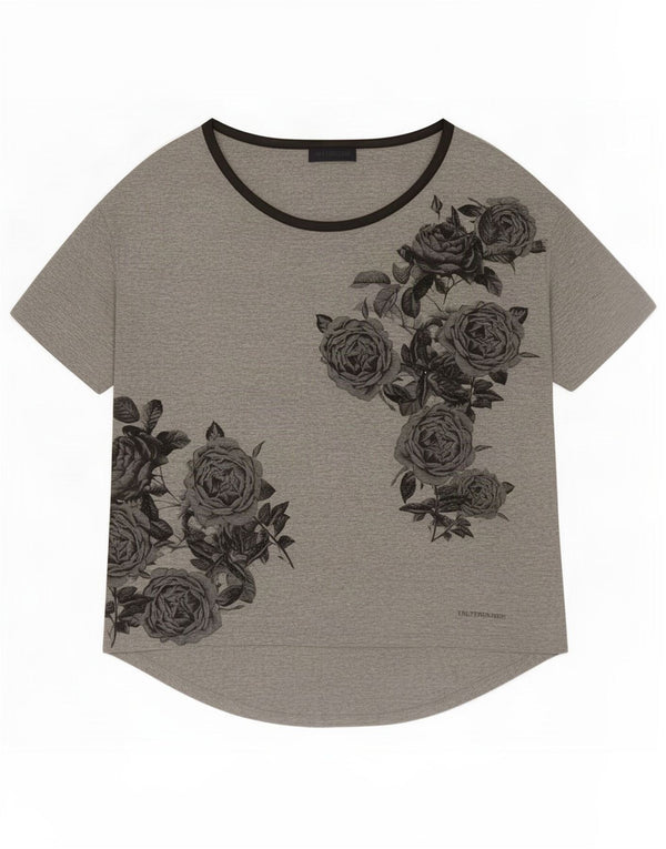 Γυναικείο γραφικό μπλουζάκι Trussardi Top UK 16 Large Grey Floral Viscose