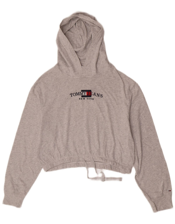 Tommy Hilfiger Γυναικείο Crop Graphic Hoodie Jumper UK 14 Medium Grey Flecked