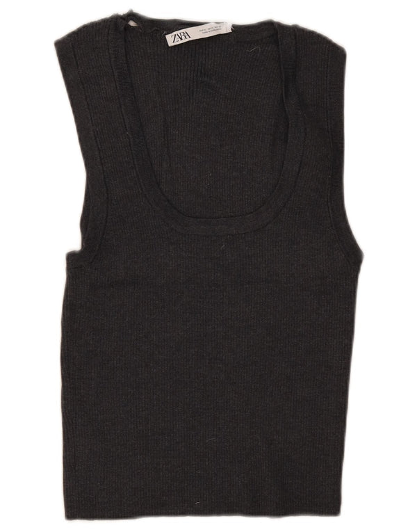 Zara Γυναικείο Αμάνικο Crop Top UK 18 XL Γκρι