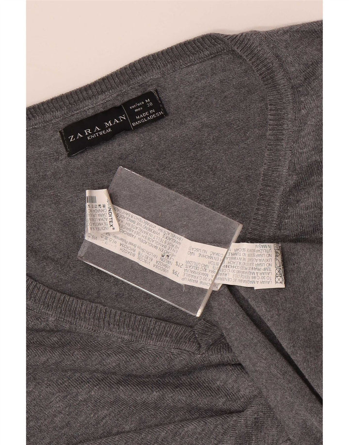 Ανδρικό πουλόβερ Zara με λαιμόκοψη σε μεσαίο γκρι βισκόζη