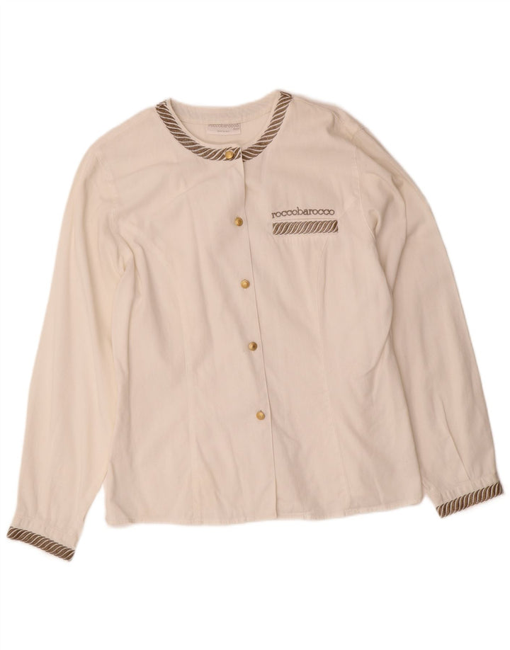 ROCCOBAROCCO Γυναικείο Πουκάμισο Μπλούζα IT 46 Μεγάλο Λευκό Βαμβακερό Ριγέ