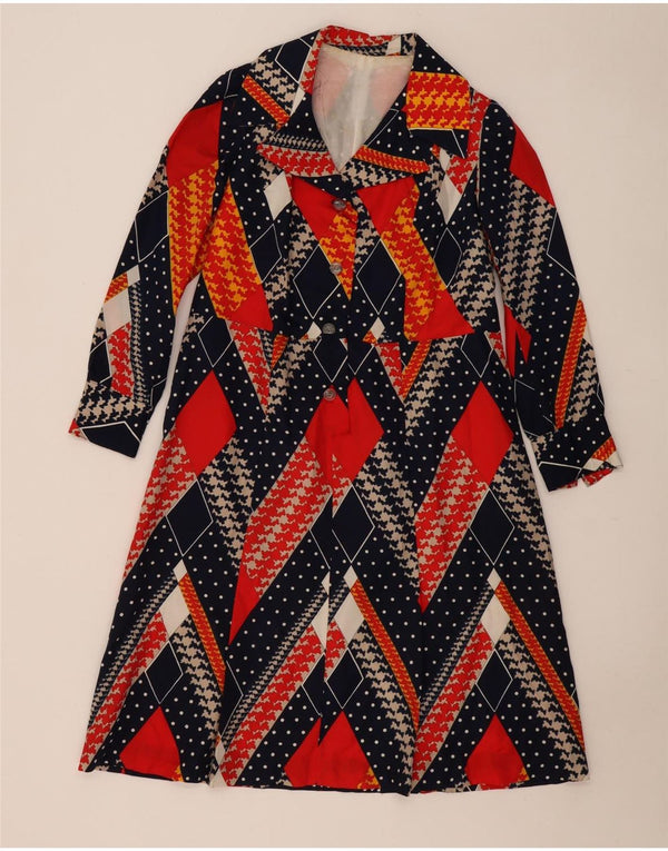 Vintage γυναικείο φόρεμα A-Line UK 12 Medium πολύχρωμο γεωμετρικό