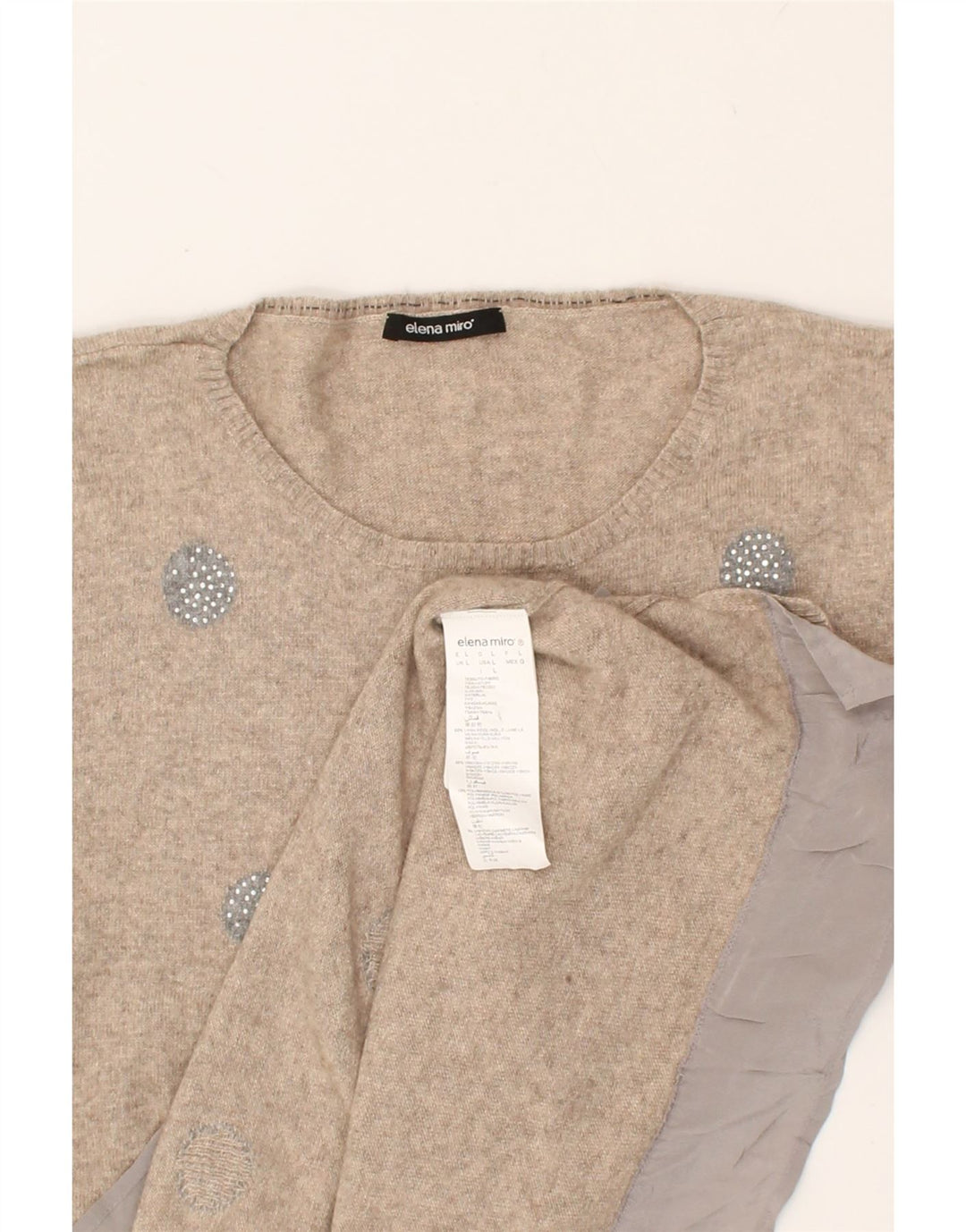 ELENA MIRO Womens Crew Neck Jumper Sweater UK 16 Large Beige Polka Dot | Vintage ELENA MIRO | Thrift | Second-Hand ELENA MIRO | Used Clothing | Messina Hembry 