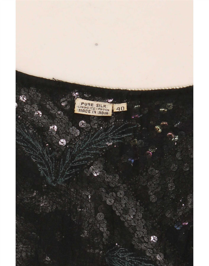 Vintage Γυναικεία Crop Graphic Μπλούζα Top EU 40 Medium Black ριγέ μετάξι