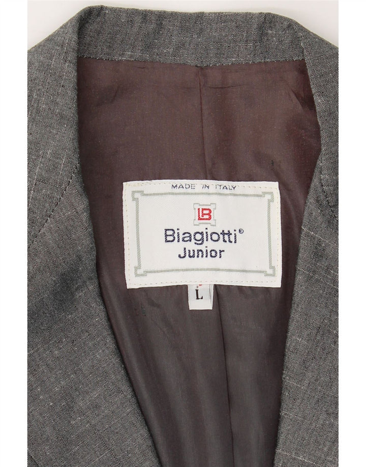 BIAGIOTTI Girls Crop 2 Button Blazer Jacket 9-10 Years Large Grey Flecked Vintage Biagiotti and Second-Hand Biagiotti from Messina Hembry 