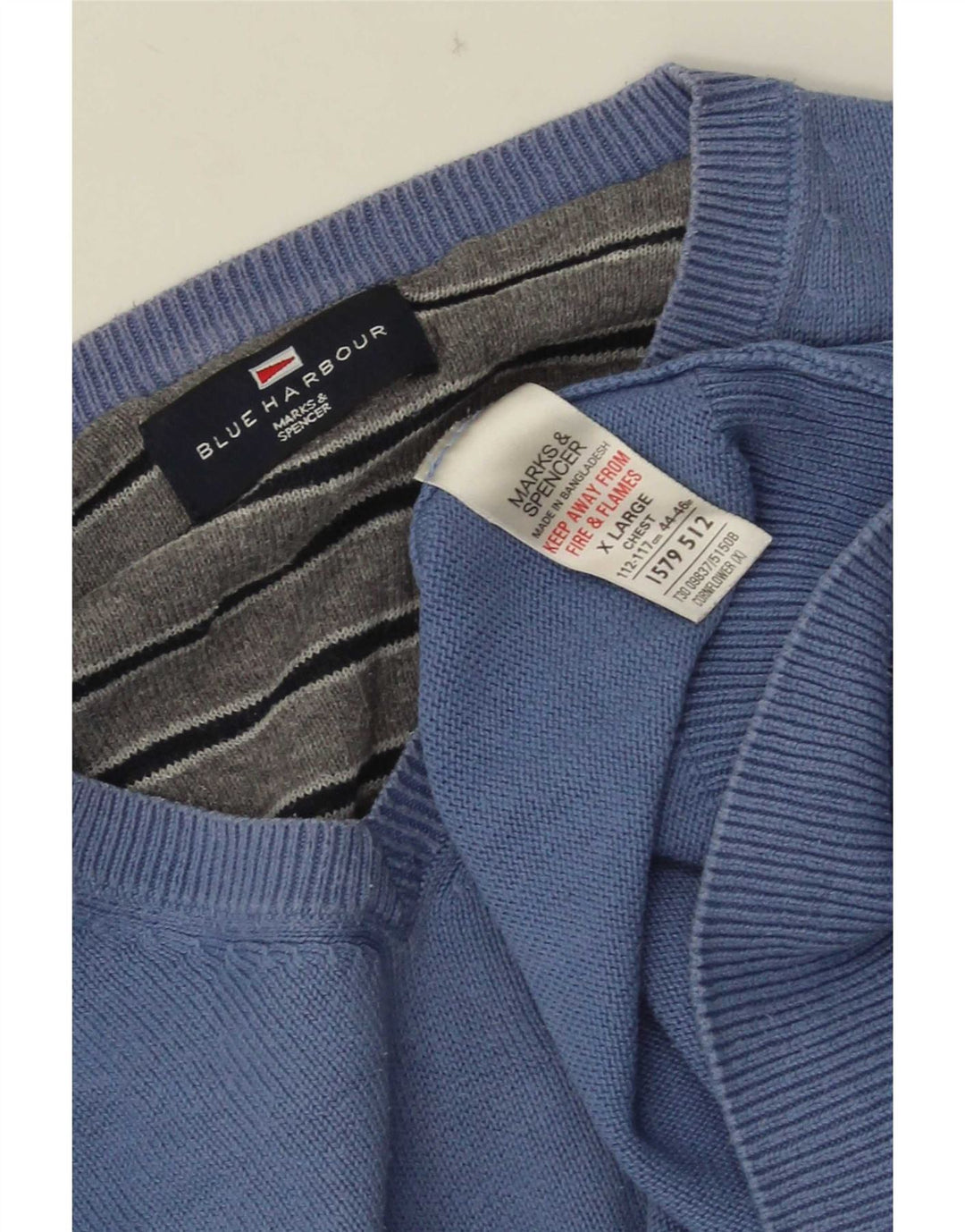 Marks & Spencer Ανδρικό πουλόβερ με λαιμόκοψη σε μπλε Harbor XL Βαμβακερό