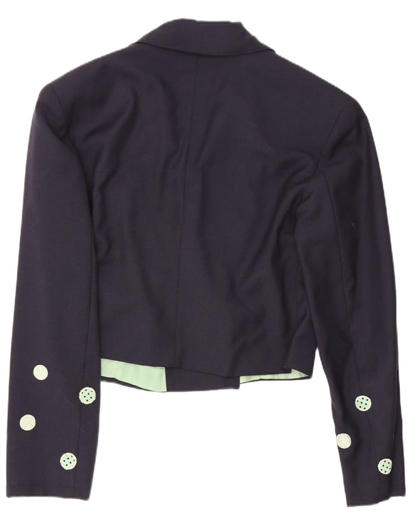 Vintage Womens Crop Blazer Jacket IT 42 Medium Navy Blue Polka Dot