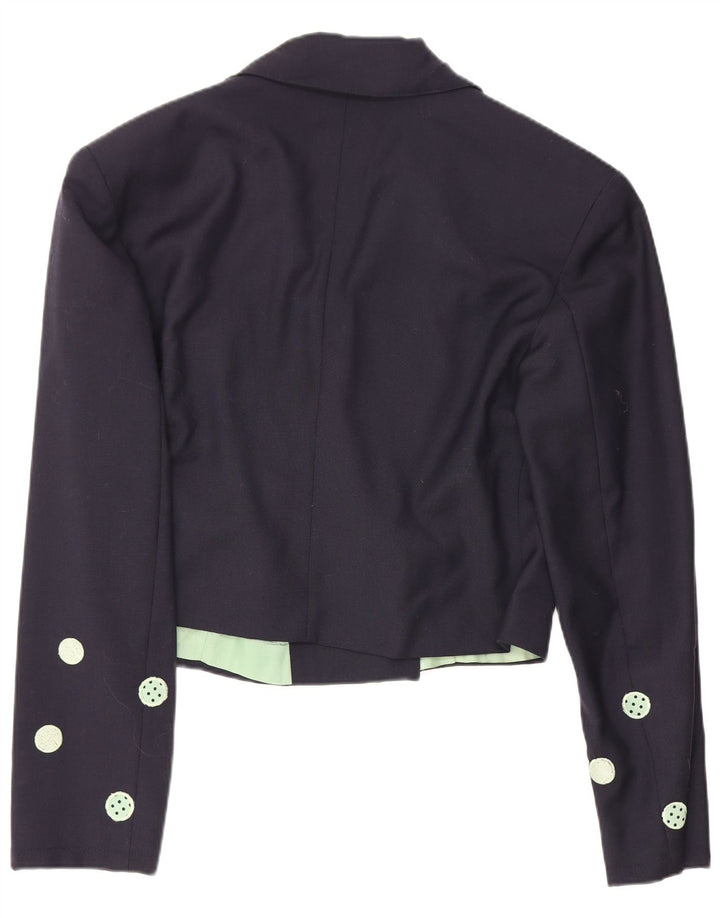 Vintage Γυναικείο Crop Blazer Jacket IT 42 Medium Navy Blue πουά