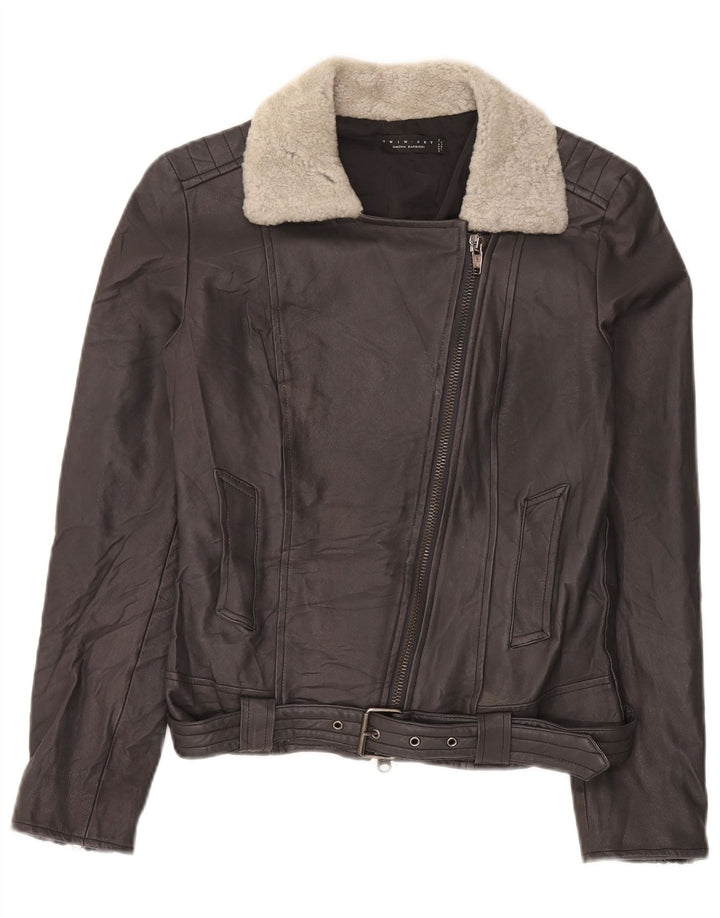 Simona Barbieri Γυναικείο Δίκλινο Δερμάτινο Μπουφάν Biker UK 10 Small Black