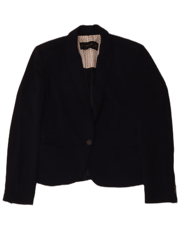 Zara Γυναικείο μπλέιζερ 1 κουμπιού μπουφάν UK 14 Medium Navy Blue