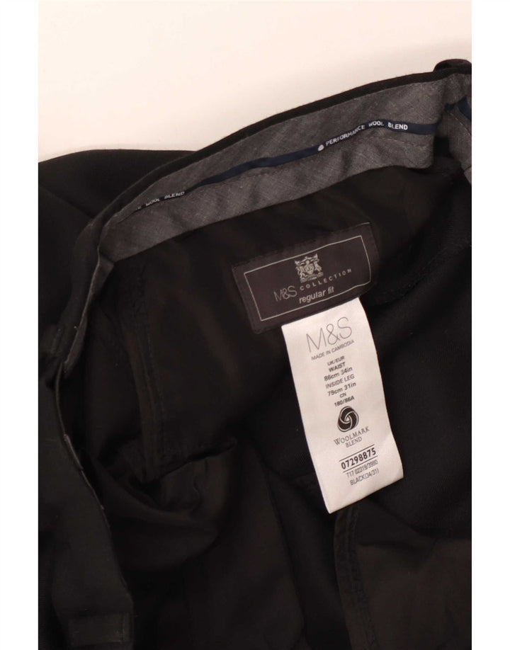 Marks & Spencer Ανδρικό ίσιο παντελόνι κανονικής εφαρμογής W34 L31 μαύρο μαλλί