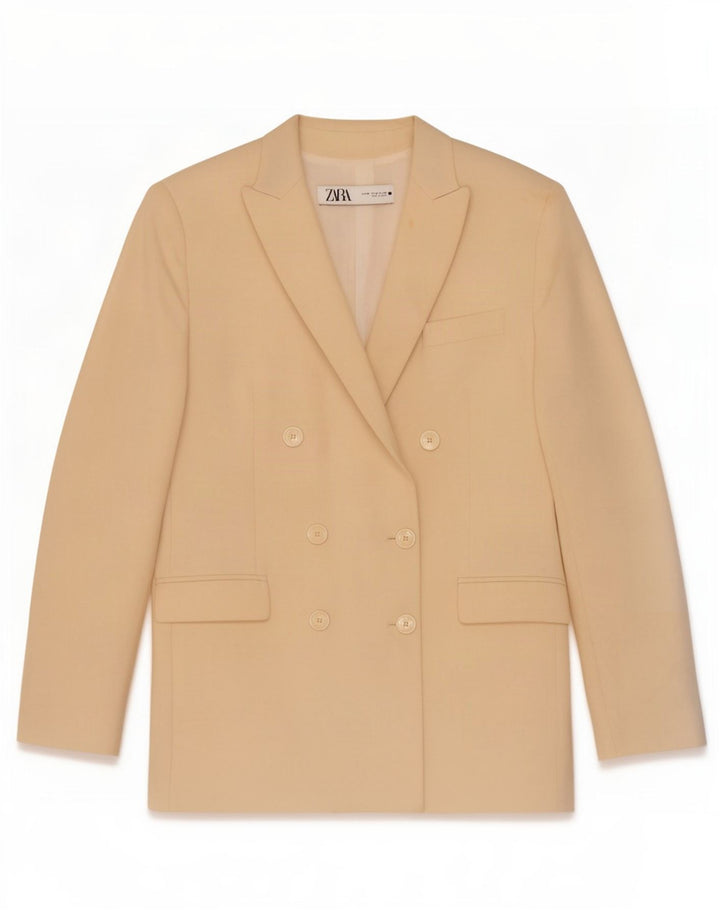 Zara Γυναικείο Μπλέιζερ Διπλό Μπουφάν UK 14 Medium Beige Polyester