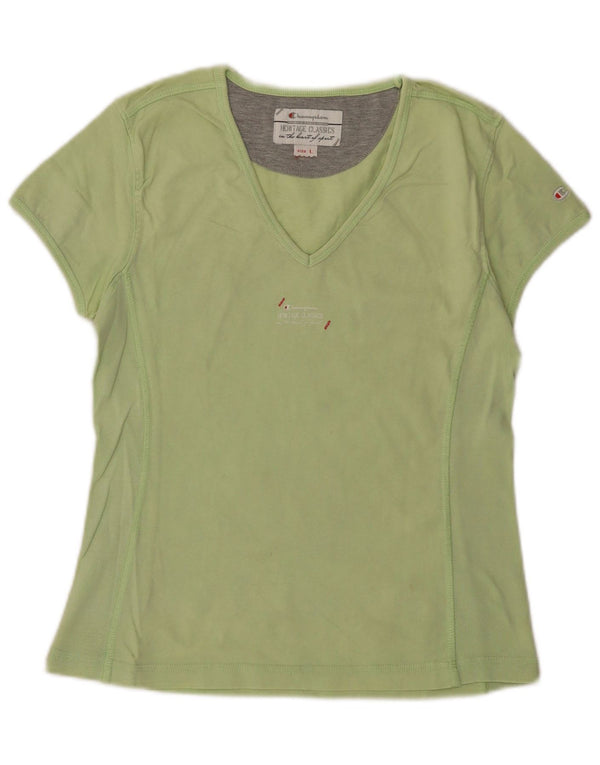 Champion Womens Heritage Classics T-shirt Top UK 14 Large Green Cotton
