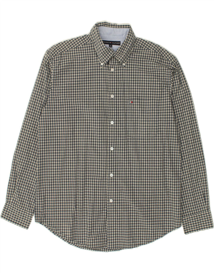 TOMMY HILFIGER Mens Shirt Medium Navy Blue Check Vintage Tommy Hilfiger and Second-Hand Tommy Hilfiger from Messina Hembry 